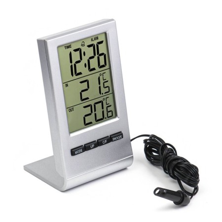 Clock - Electronic desktop an alarm clock with a weather station, 5.7 x 10.6 cm, 2 AG10-3