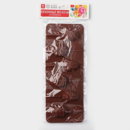 Form for the candy of the share "Easter rabbit", silicone, 26 × 10 × 1 cm, 6 cells, with sticks, brown color-4