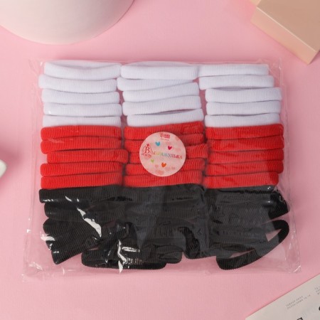 Hair elastic band "Mahrushka" (set 48 pcs) 6 cm, red black white-2