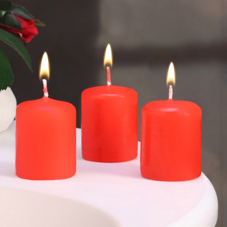 Candle cylinder, 4x5 cm, set 3 pcs, red-6