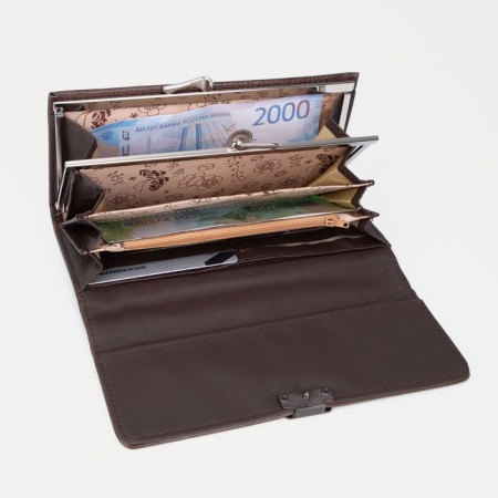 Women's wallet on the button, brown color-3