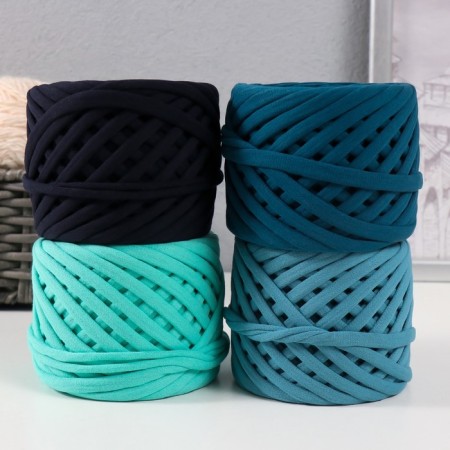 Knitted yarn set No. 10, 4x30 m/100 g, width 7-9 mm (murena, menthol, dolphin, t-blue)