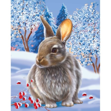 New Year's picture on numbers on canvas with the subframe "New Year! Rabbit in the snow ", 40 × 50 cm-1