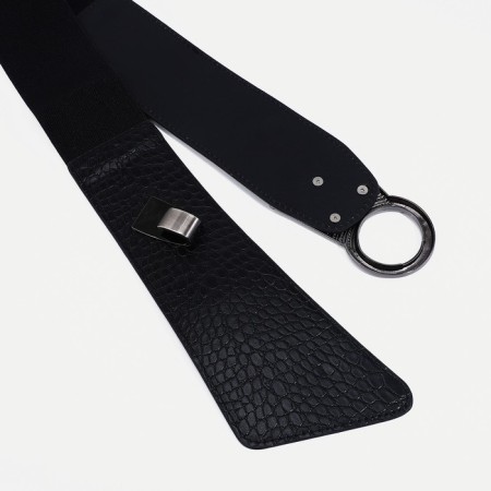 Women's belt, width 10 cm, elastic band, metal buckle, black color-2
