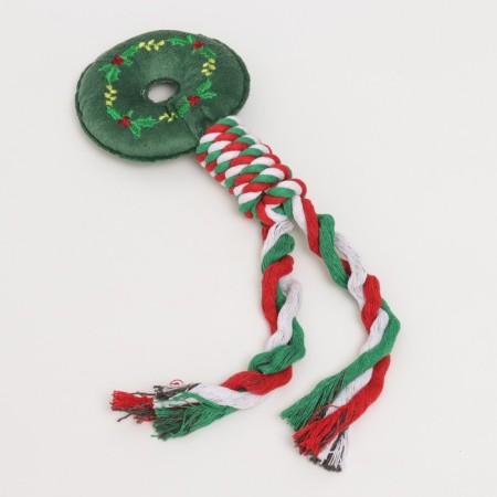 A squeak -soft toy, soft for dogs "New Year Donut" with a rope, 32 cm-1