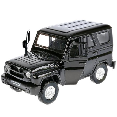 Metal machine UAZ Hunter, 12 cm, doors open, inertial, black color-1