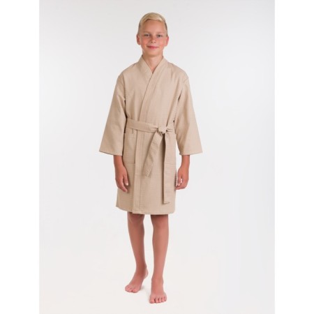 Waffel children's robe "Kimono", size 38, beige color