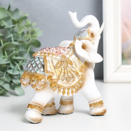 Polystone souvenir "White Elephant in the Golden Rich Popone" MIX 6x11x13 cm-3