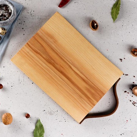Groot board "rectangular", leather handle, array of ash, 32x24 cm-1