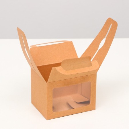 Folding box, with a window and a handle, craft, 7 x 7 x 10 cm-2