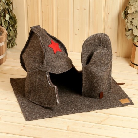 Bath set "Senior in the bath" hat, rug, mitten