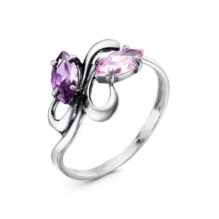 Ring "Flower Motive", echoing with oxidation, 17.5 size