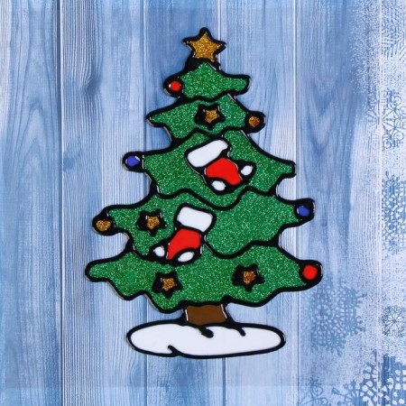 Stick on glass "Christmas tree with socks" 13x18 cm