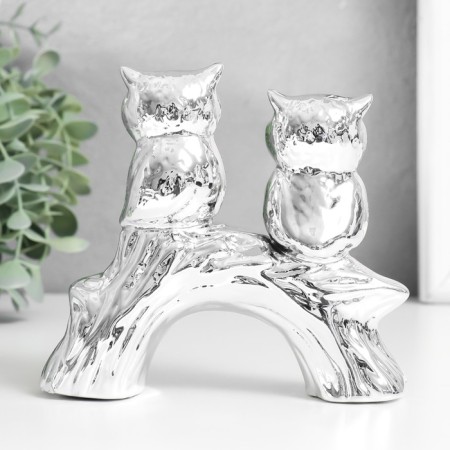 Souvenir ceramics "Two owls on the snag" silver 15x4.5x13.3 cm-2