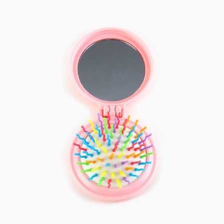 The comb is massage, folding, with a mirror, 6 × 6 x 3 cm, color pink mix-7