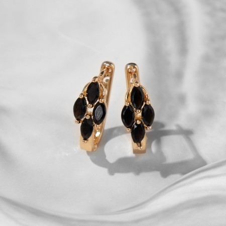Earrings with circus rhinestones, quartet, black color in pink gold-5