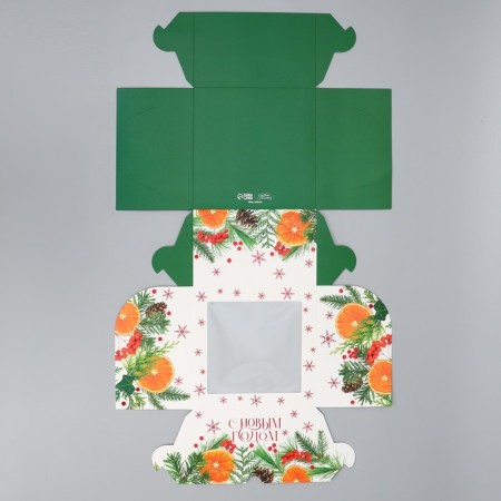 Folding box for 4 cupcakes with the window "Happy New Year", 16 x 16 x 10 cm, New Year-6