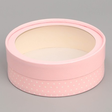 Makarun box, confectionery packaging tube with a pink window 16 x 16 x 5 cm