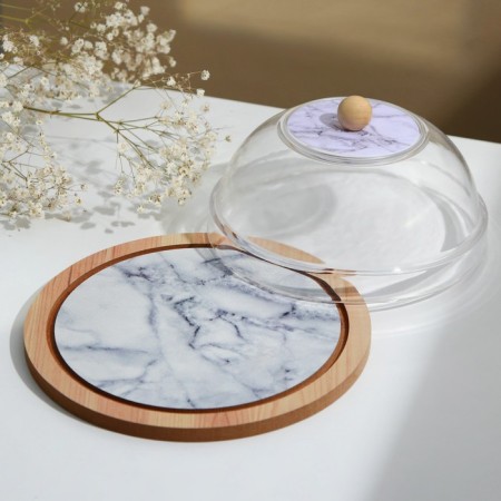 Serving dish with a white marble lid, 15 cm-1