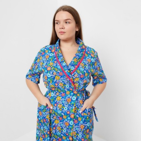 Women's bathrobe "Zapashny", green/blue mix, size 50-3