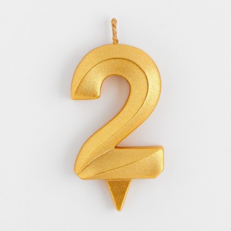 Candle in the Cake "Fine", number "2", gold metallic, 6.5 cm-2