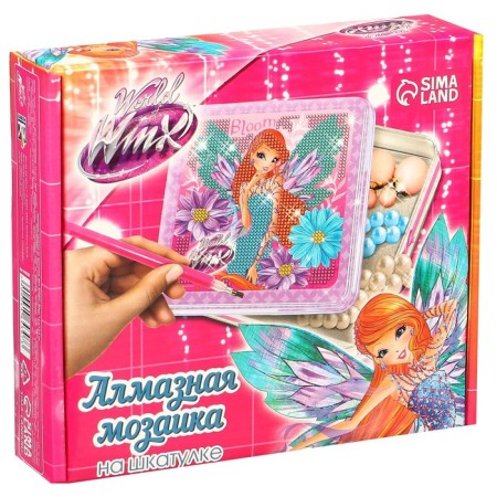 Diamond mosaic on a box, 14x14 cm, winx-6