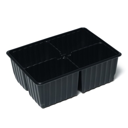 Cassette for seedlings, for 4 cells, 180 ml, plastic, black, 18 × 13 × 6 cm, in the set 10 cassettes, GreenGo-1
