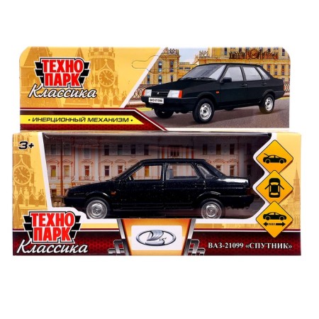 Metal machine LADA -21099, retro - Model "Satellite", doors, trunk, inertia, 12 cm, black are opened-6
