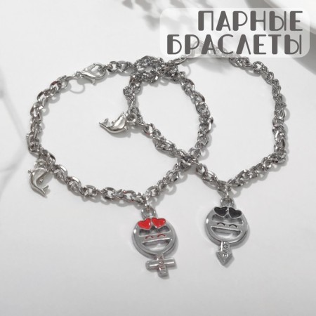 Bracelets "Demetrons" Men's female with dolphins, black and red color in silver, 17 size