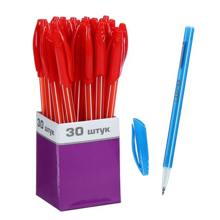 Ballpoint pen "stripes" 0.5 mm, blue rod, in the display, mix case (barcode on the piece)-1
