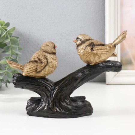 Polystone souvenir "Two golden birds on a branch" 20x6x14 cm-2