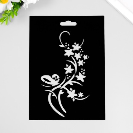 Plastic stencil "Flowers with a butterfly" 14.5x20cm