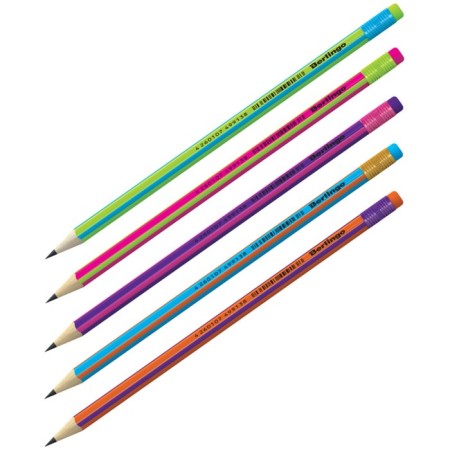Black -granographic pencil Berlingo "Fuze", HB, three -sided, sharpened, with an eraser, assorted-3