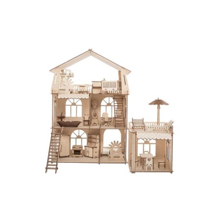 Puppet Happid Premium House "Cottage", three -story, with an extension, with furniture, a prefabricated model-14
