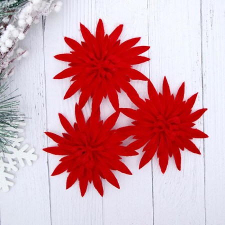 Christmas tree decoration "Astra" (set 3 pcs) 8 cm, red