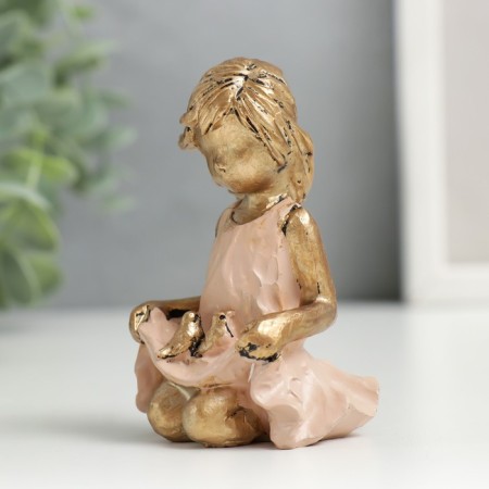 Souvenir Polystone "Baby in a pink dress with sparrow in the hem" 7.5x4x4x5 cm-3