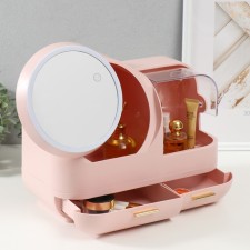 Cosmetics box Plastic, mirror with light pink backlighting 37.5x22x31 cm