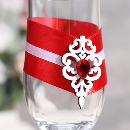 A set of wedding glasses "Prague", handmade, white-red, 6x6x20.5 cm, 2 pcs.-2