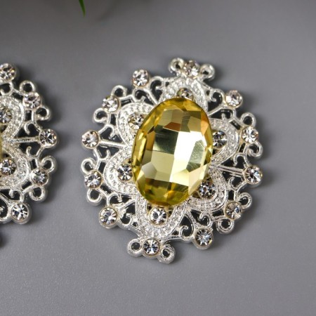 Decor for creativity Metal "Medallion Patal" yellow crystal set 2 pcs 2.6x2.4 cm-1