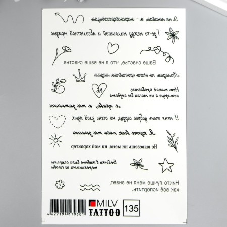Tattoo on the body "inscription" 10x15 cm
