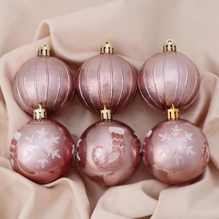 Set of balls plastic D-6 cm, 6 pcs "snowball" pink
