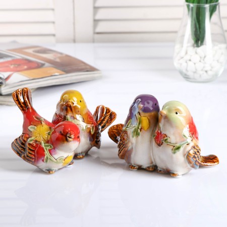 Souvenir Ceramics "Sparrow with flowers" MIX 10x16.5x10 cm