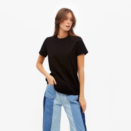 Women's T-shirt Basic Line Color Black, Rr. 48