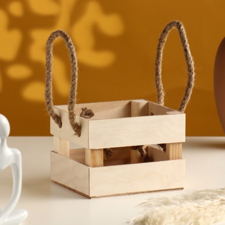 Wooden Kashpo 12 × 11 × 9 cm "odnushka light" rheck, handle rope, natural give beautifully