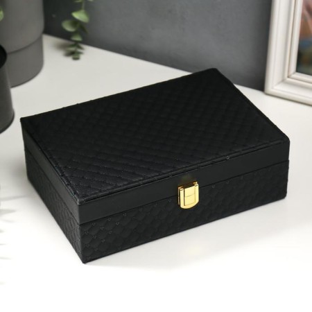 Casket to the leatherette for jewelry "with sequins" black 7.5x22x15 cm