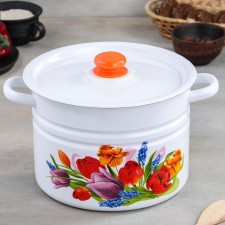 Cylindrical pan “Tulip May”, 8 l, with a button, induction, color white
