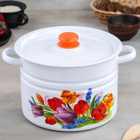 Cylindrical pan “Tulip May”, 8 l, with a button, induction, color white
