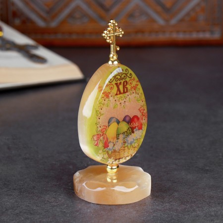 Egg on the stand "Christ Risen" No. 4, Selenite-1