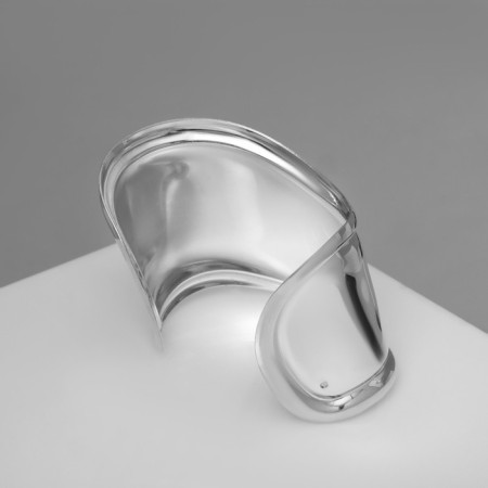 Bracelet Metal "Cuff" bend with strip, color silver-2