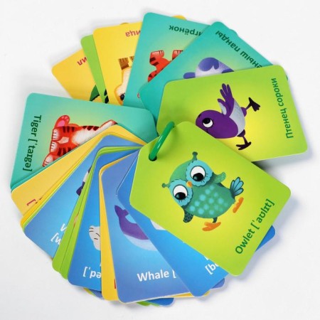 Cards on the ring for learning English "Mom and cubs", 20 cards, ring, 3+-1